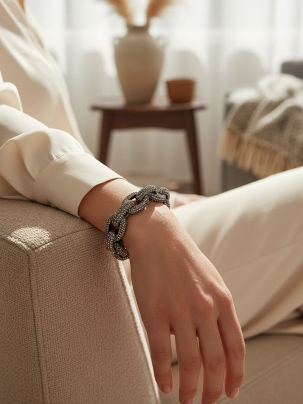 Chunky Gunmetal Pave Crystal Curb Chain Link Statement Bracelet